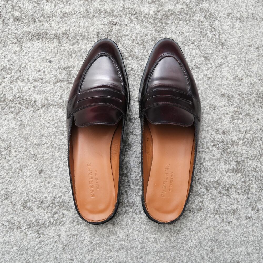 Everlane Burgundy Leather Penny Loafer Mules - Picture 3 of 6